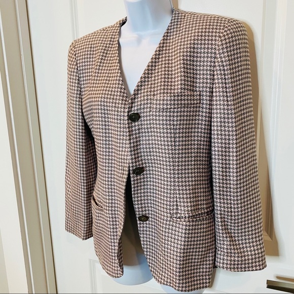 Jones New York Pink & Gray Houndstooth Blazer Sz 4 - Picture 11 of 14